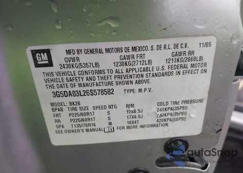 2006 Buick Rendezvous Cx из США, поврежденный, VIN 3G5DA03L26S578582